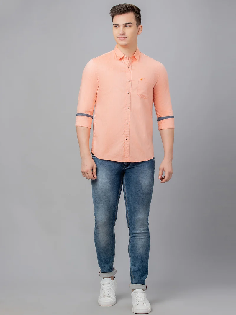 globus Globus Men Peach Solid Cotton Regular Fit Casual Shirt